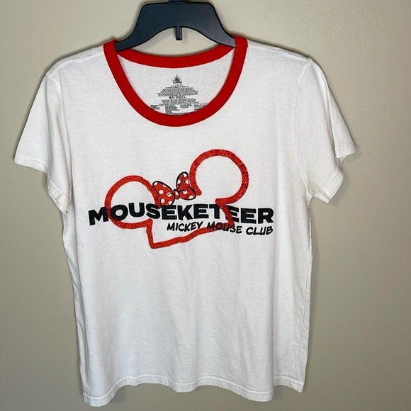 DISNEY PARKS White and Red Minnie “Mouseketeer” Short Sleeve Tee Short Size L - Picture 1 of 7